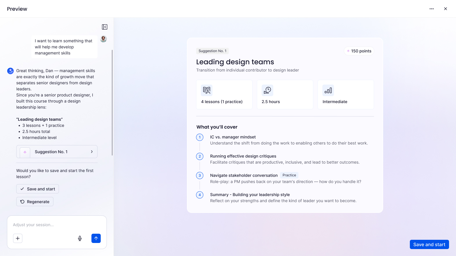 AI learning path screen